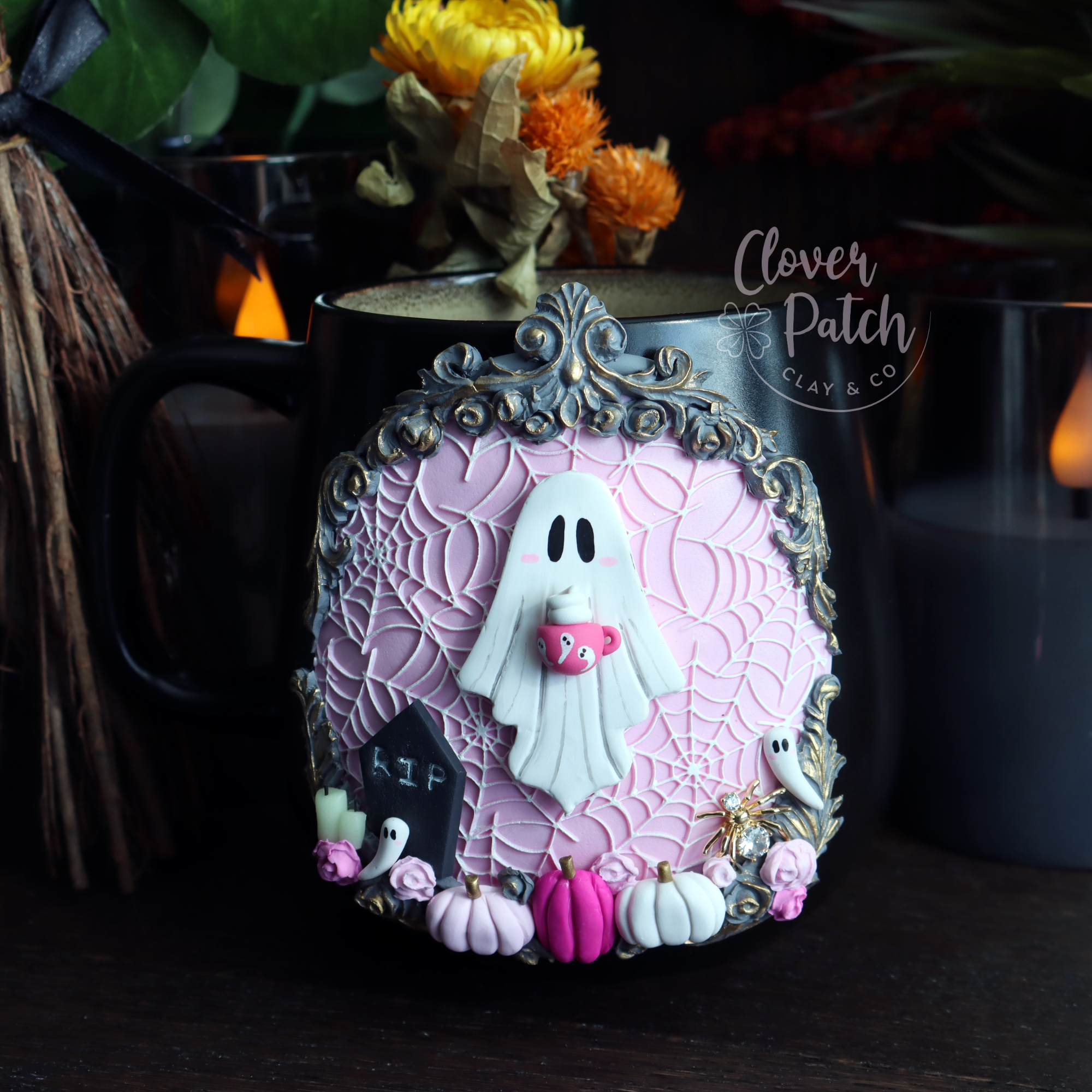 Pastel Pink Ghost Pumpkin Mug